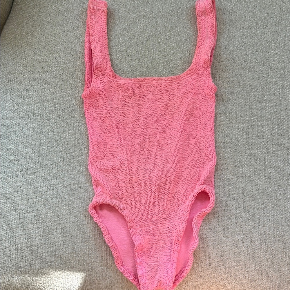 Hunza G Pamela Bubblegum One Piece Swimsuit Square Neck High Cut